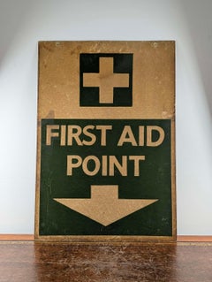1940s British Military First Aid Point Steel Sign from the WWII Era