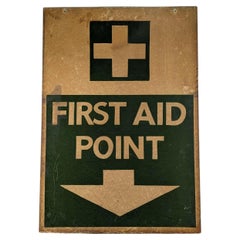 1940s British Military First Aid Point Steel Sign from the WWII Era