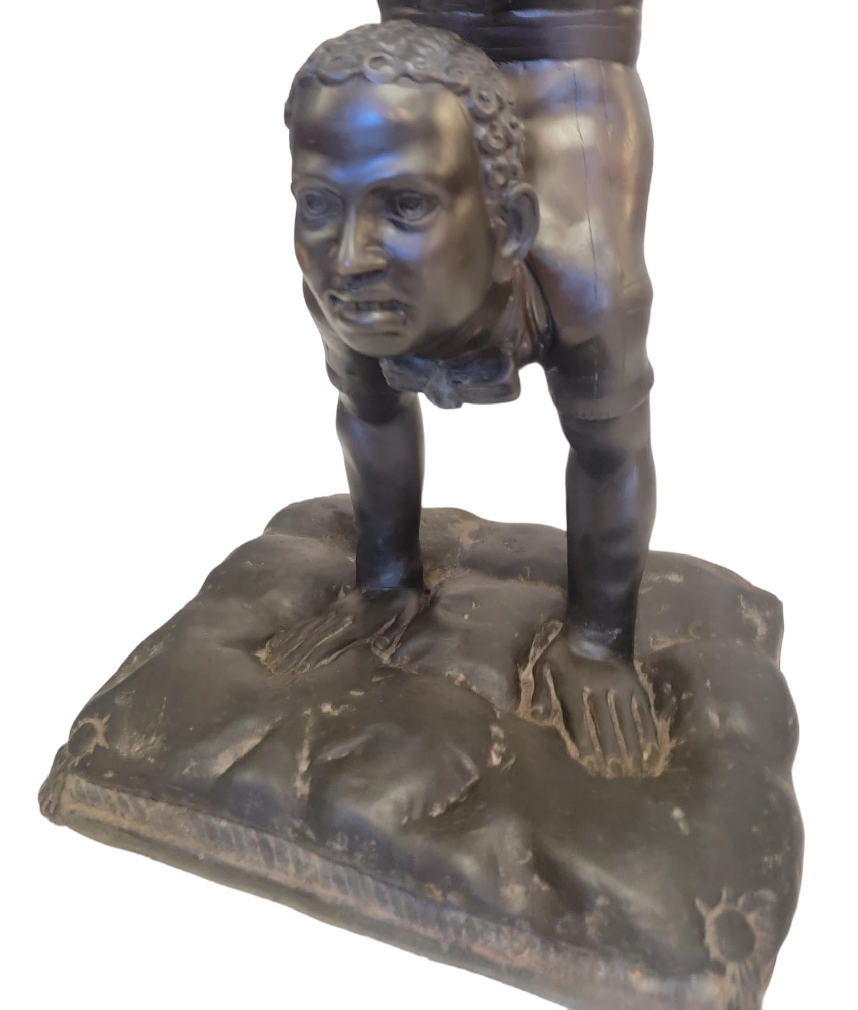 Unknown 1940s Bronze Bird Bath Of Man Doing A hand Stand  For Sale