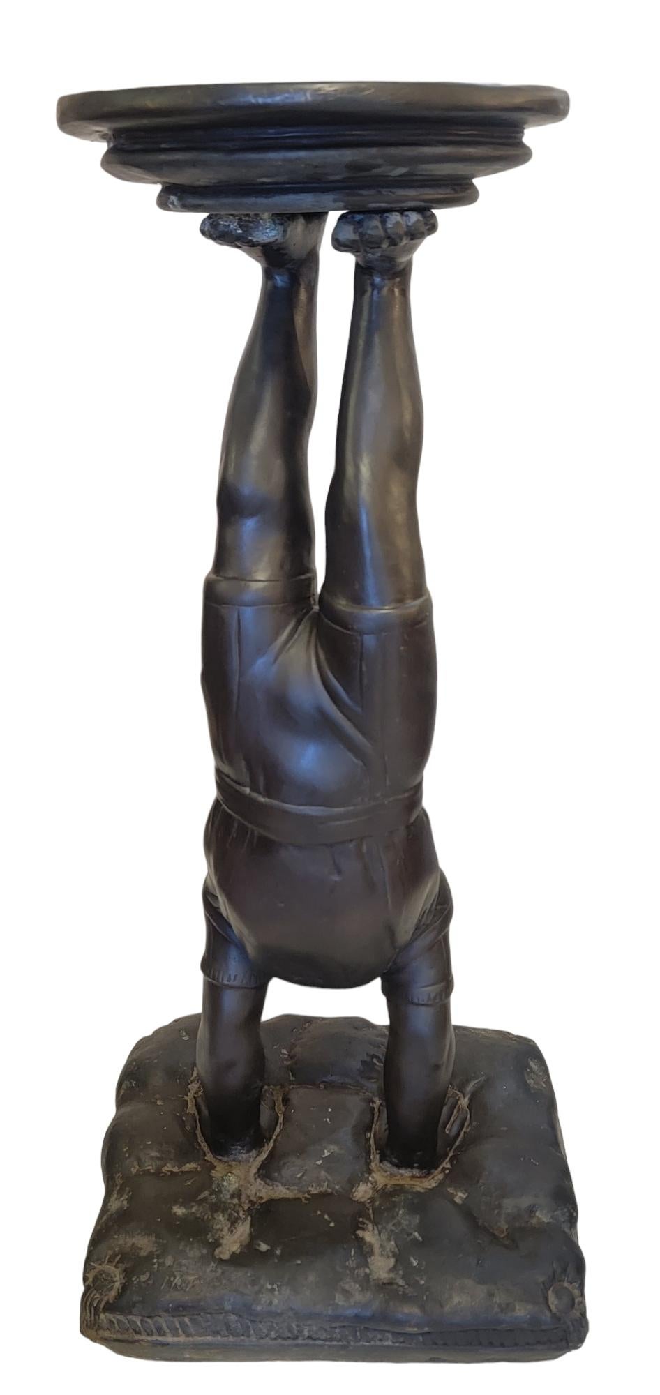 1940s Bronze Bird Bath Of Man Doing A hand Stand  In Good Condition For Sale In Pasadena, CA