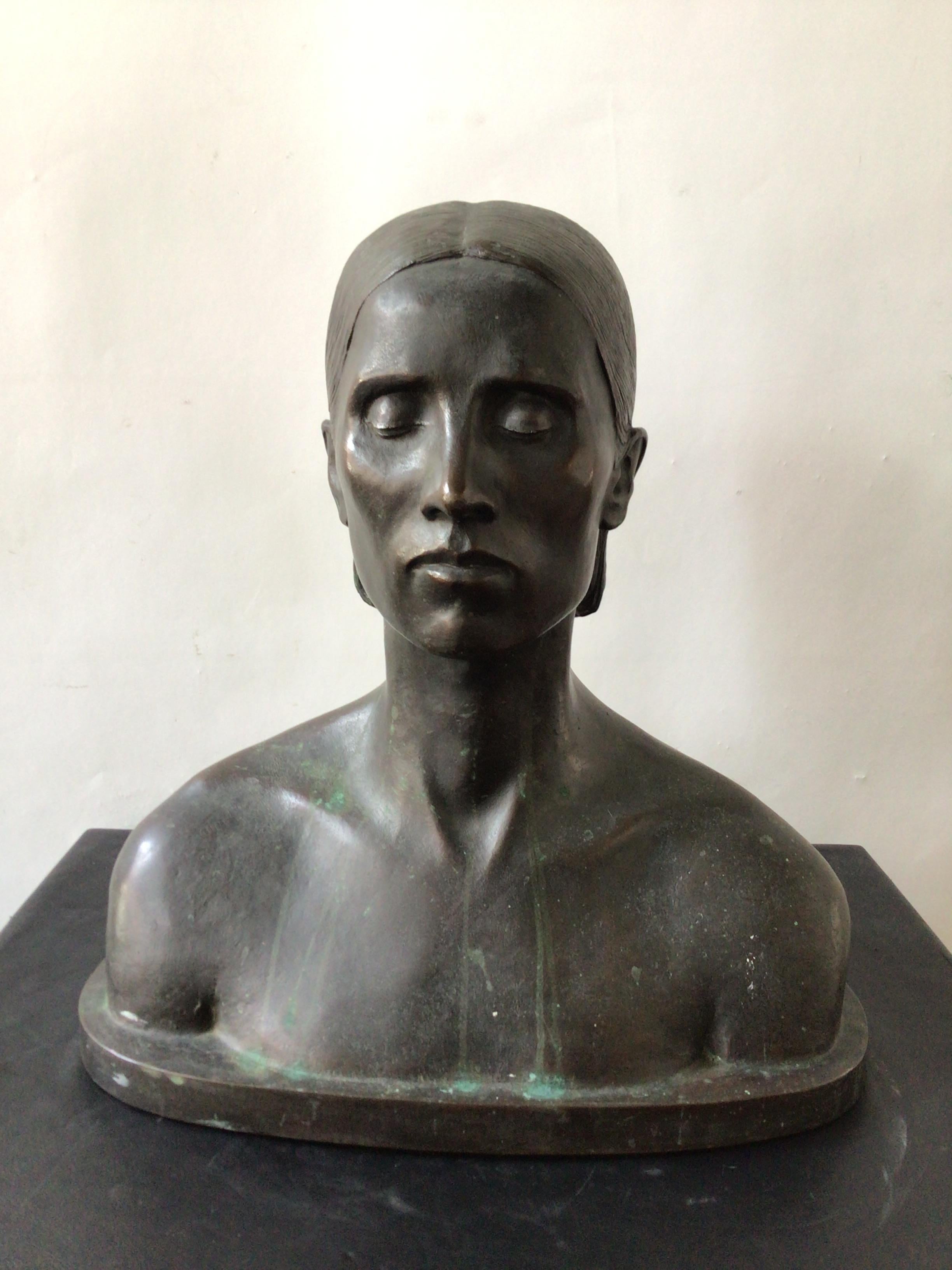 1940s Bronze bust of woman.