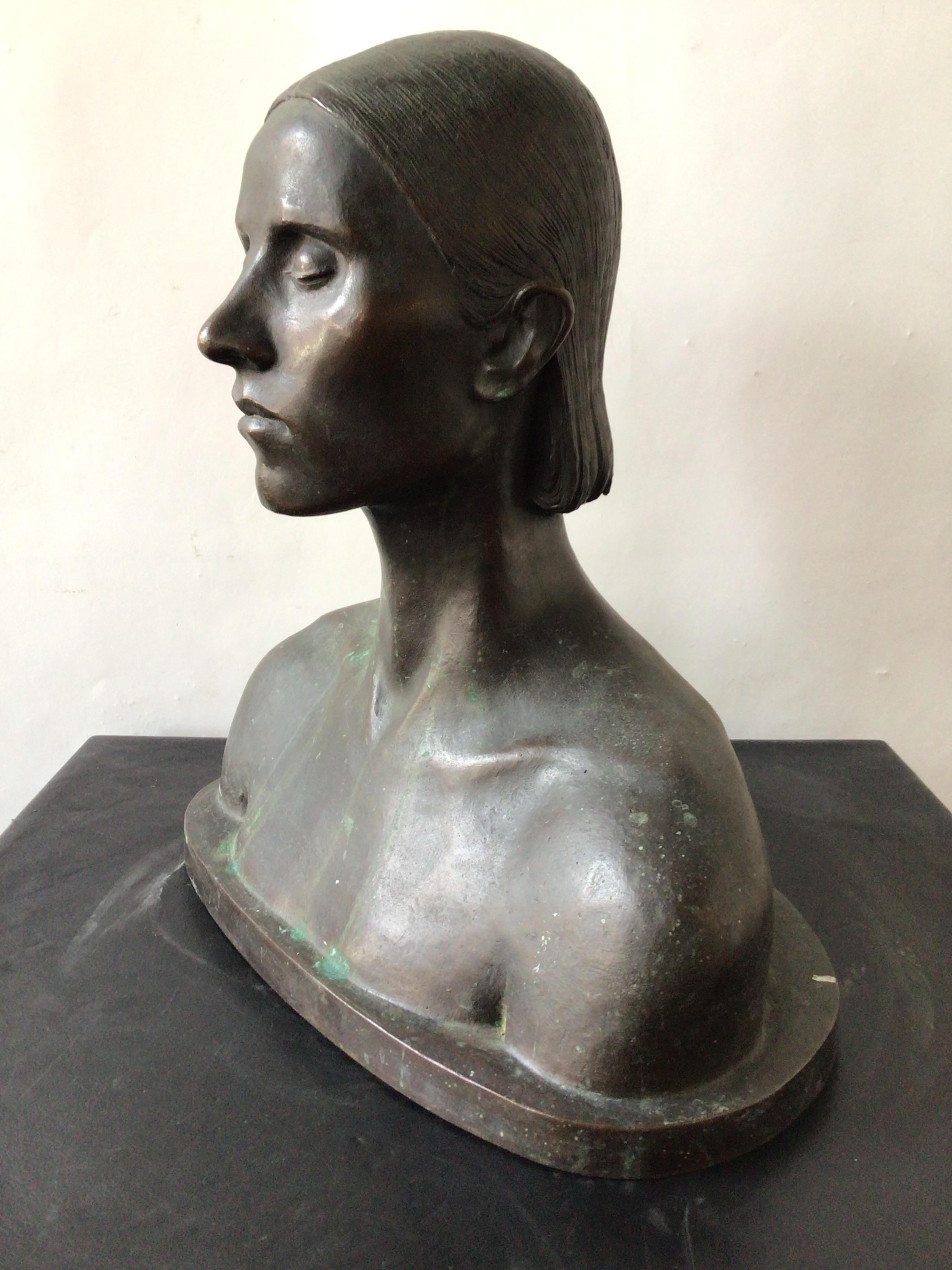 1940s Bronze Bust of Woman In Good Condition In Tarrytown, NY