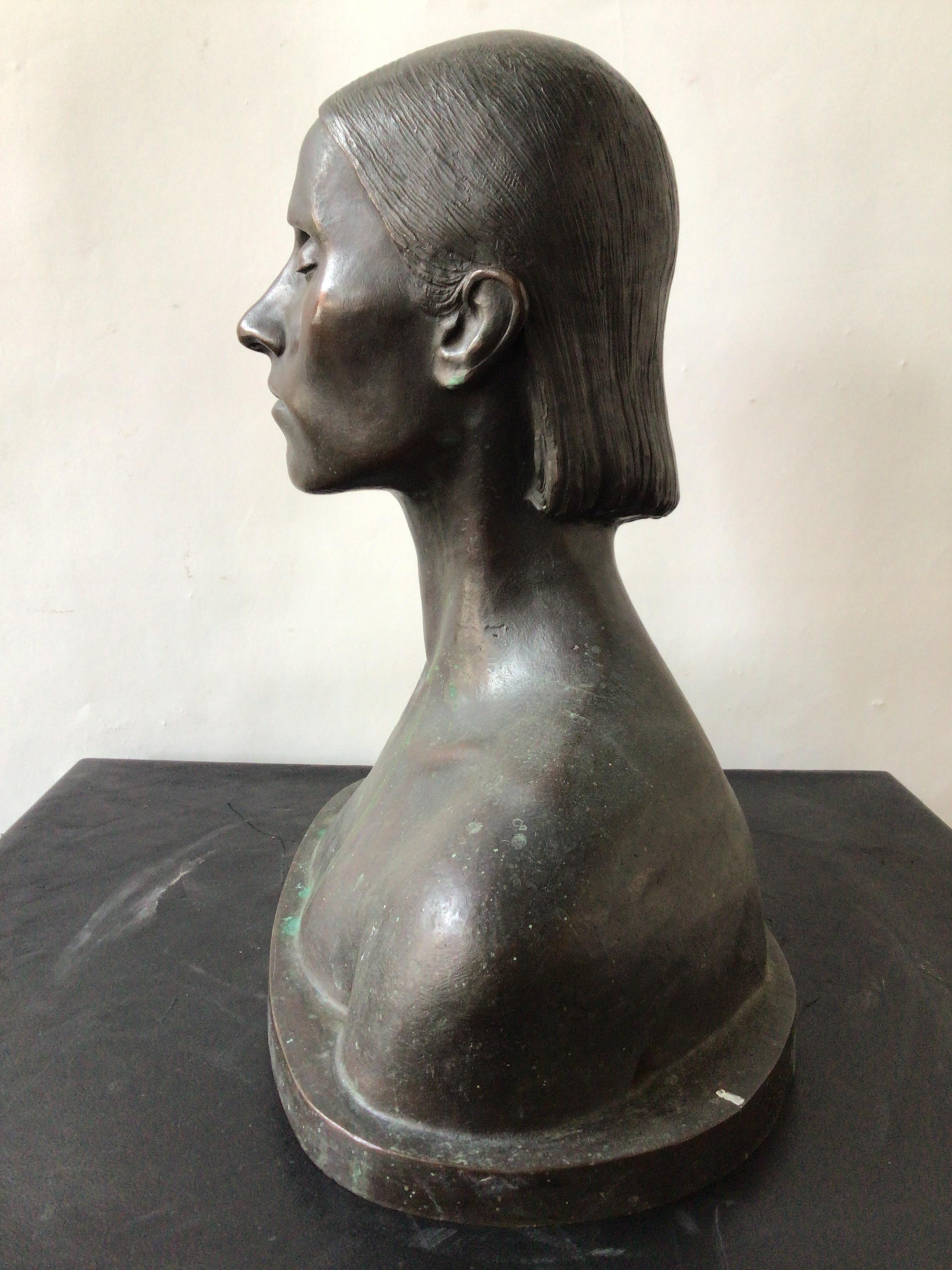 Mid-20th Century 1940s Bronze Bust of Woman