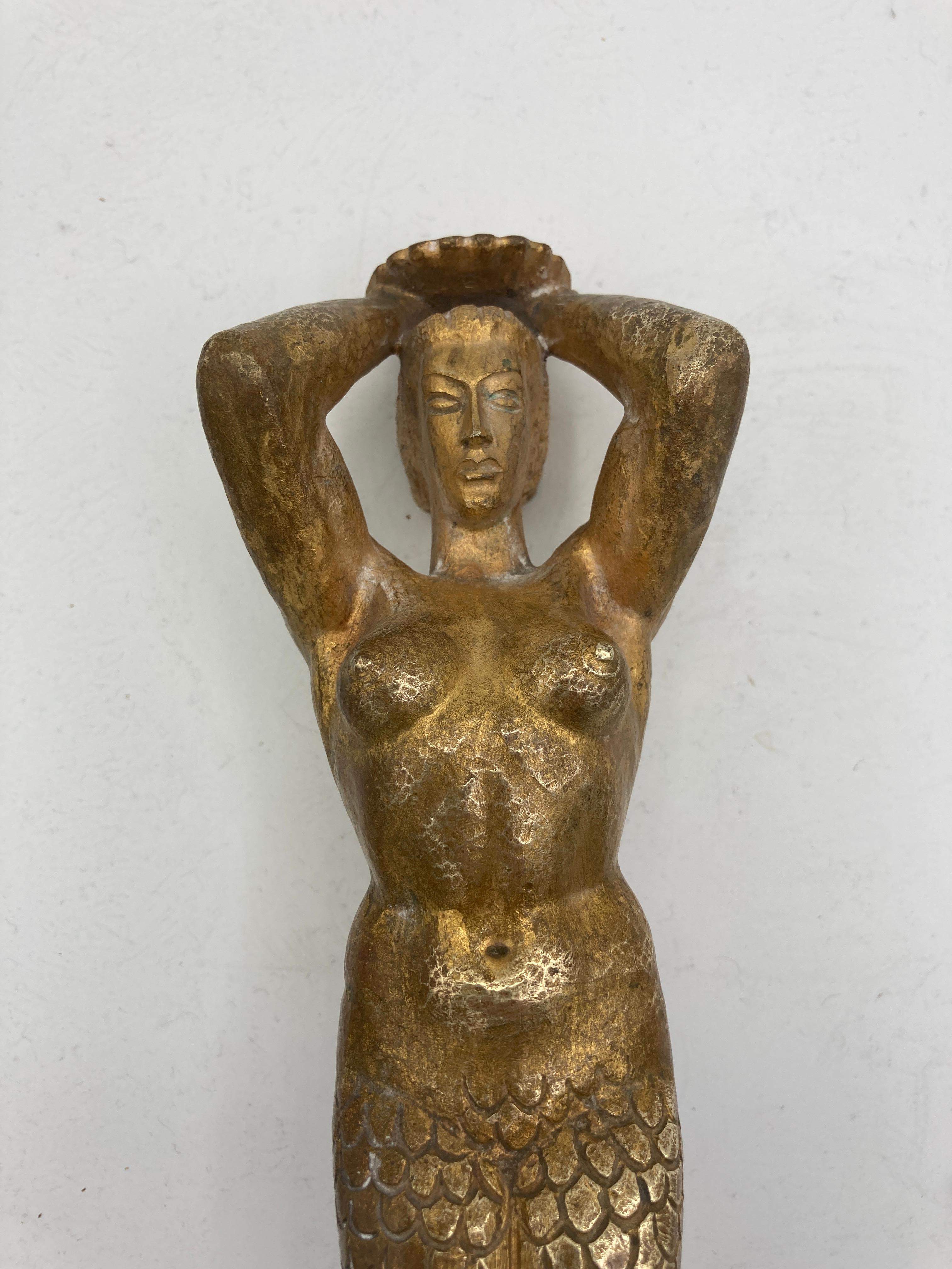 Français Poignées de porte en bronze des années 1940 représentant un homme et une femme sirène 