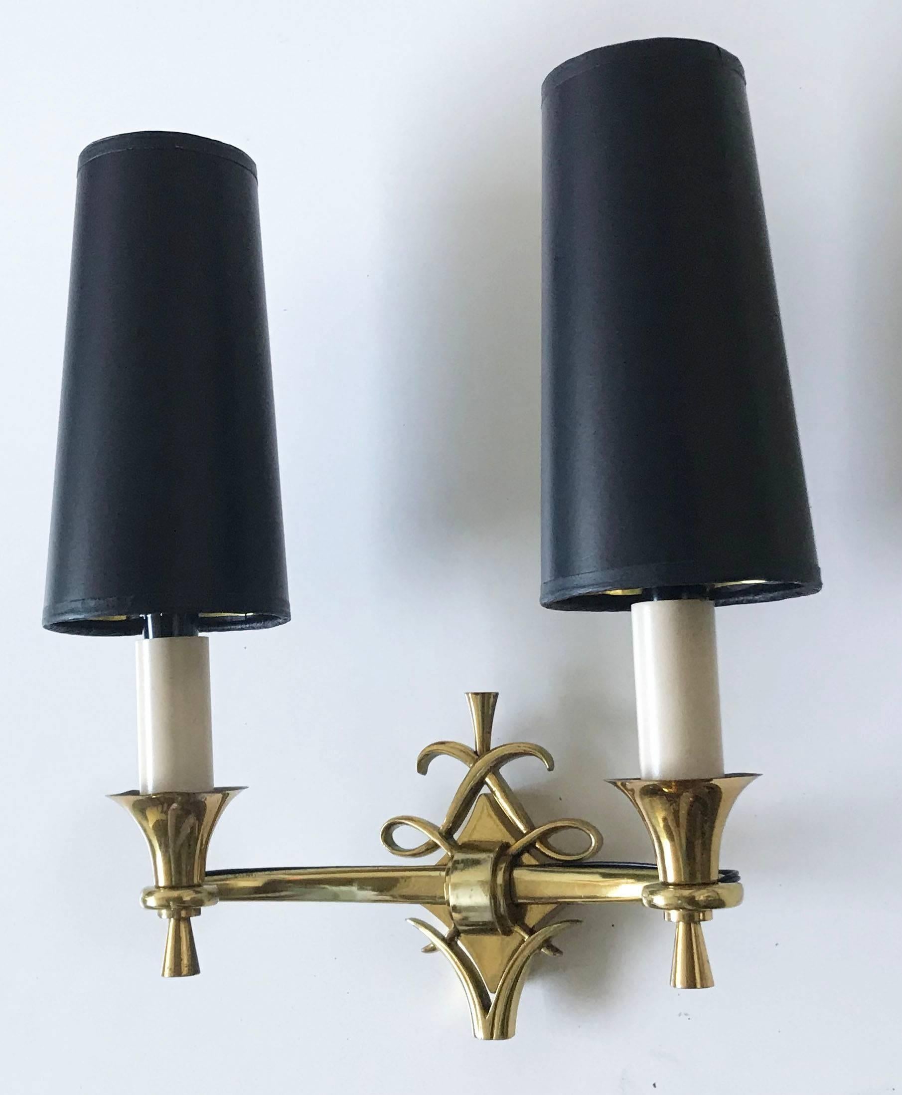 Mid-Century Modern 1940s Bronze French Sconces in the Style of Jules Leleu For Sale