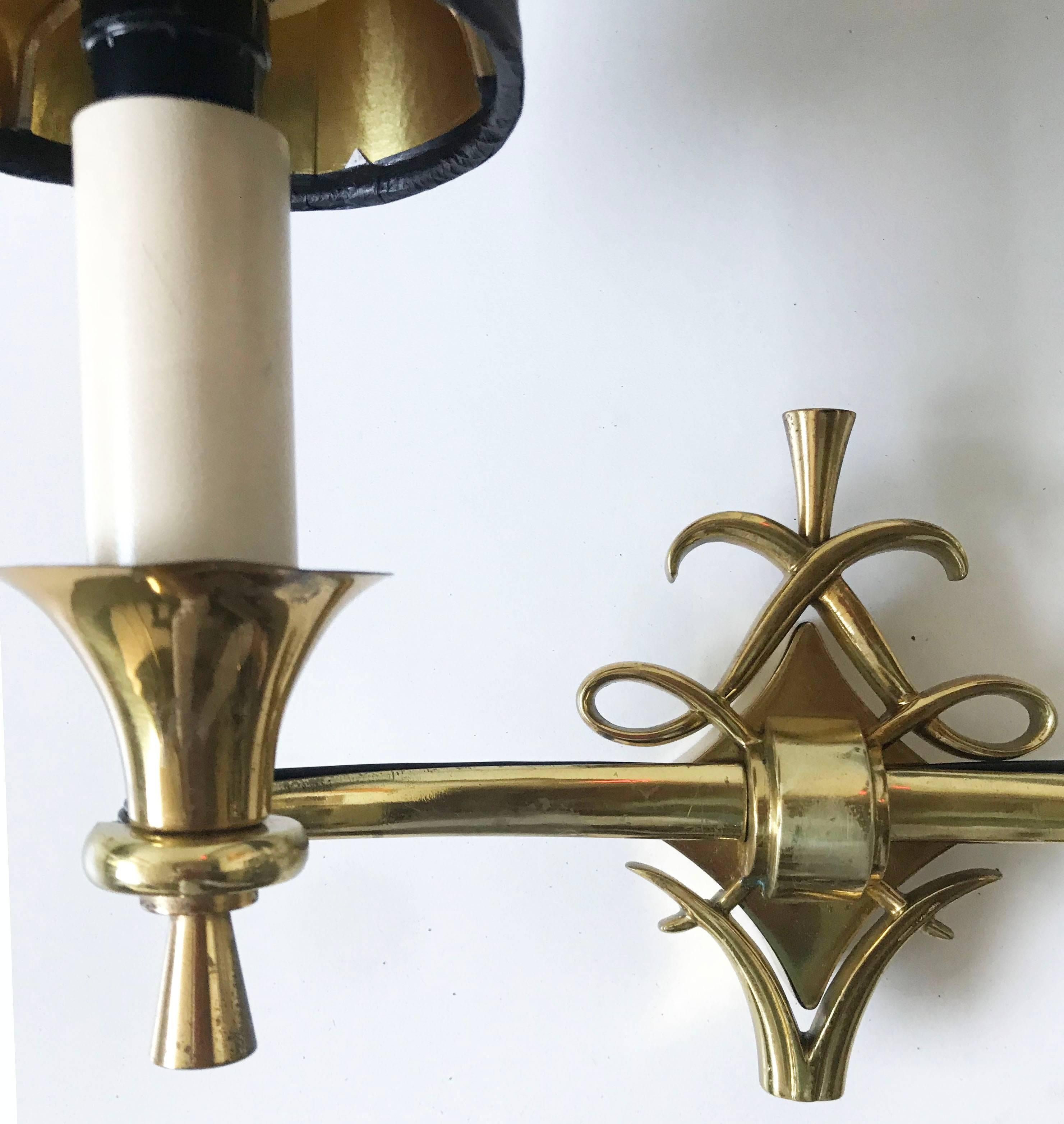 1940s Bronze French Sconces in the Style of Jules Leleu In Good Condition For Sale In Miami, FL