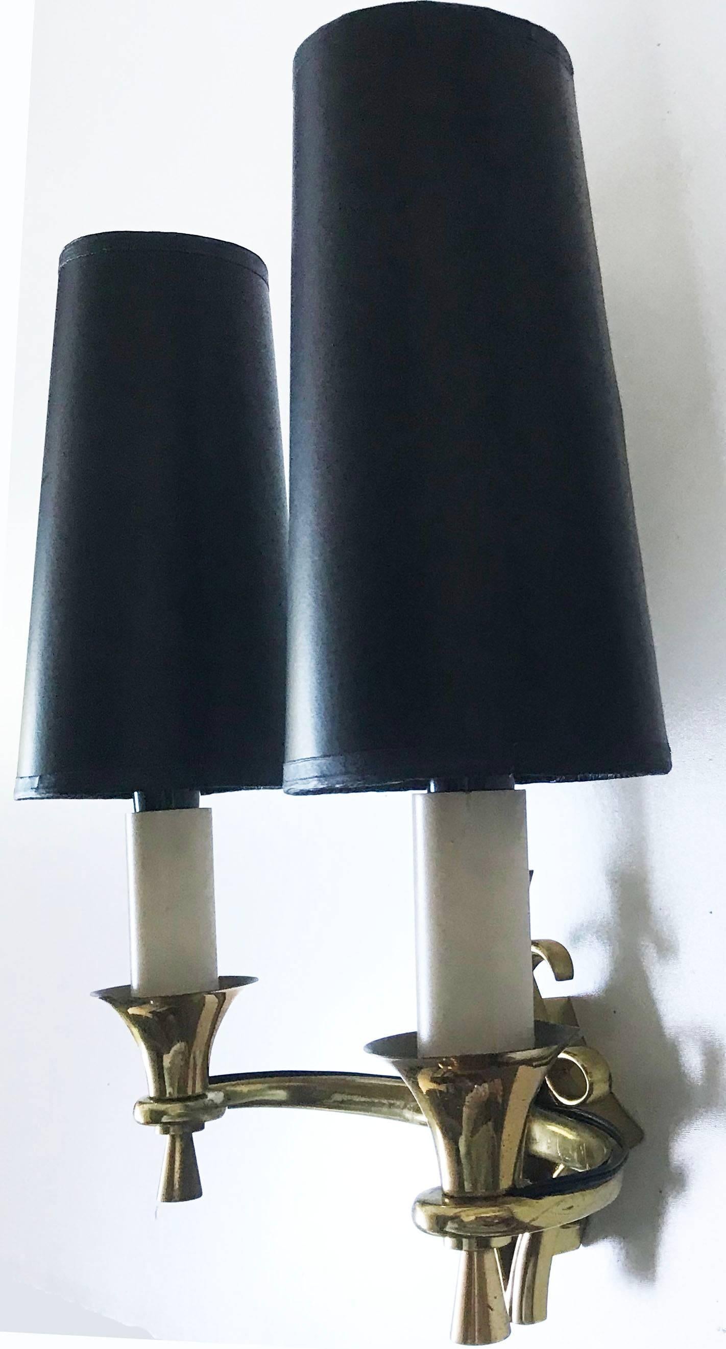 Mid-20th Century 1940s Bronze French Sconces in the Style of Jules Leleu For Sale