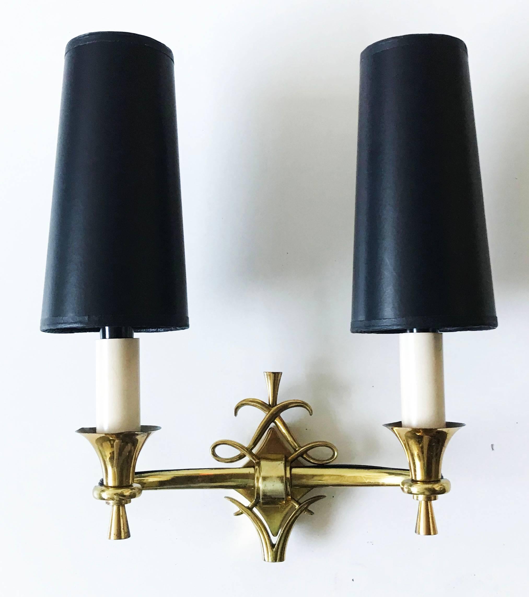 1940s Bronze French Sconces in the Style of Jules Leleu For Sale 1