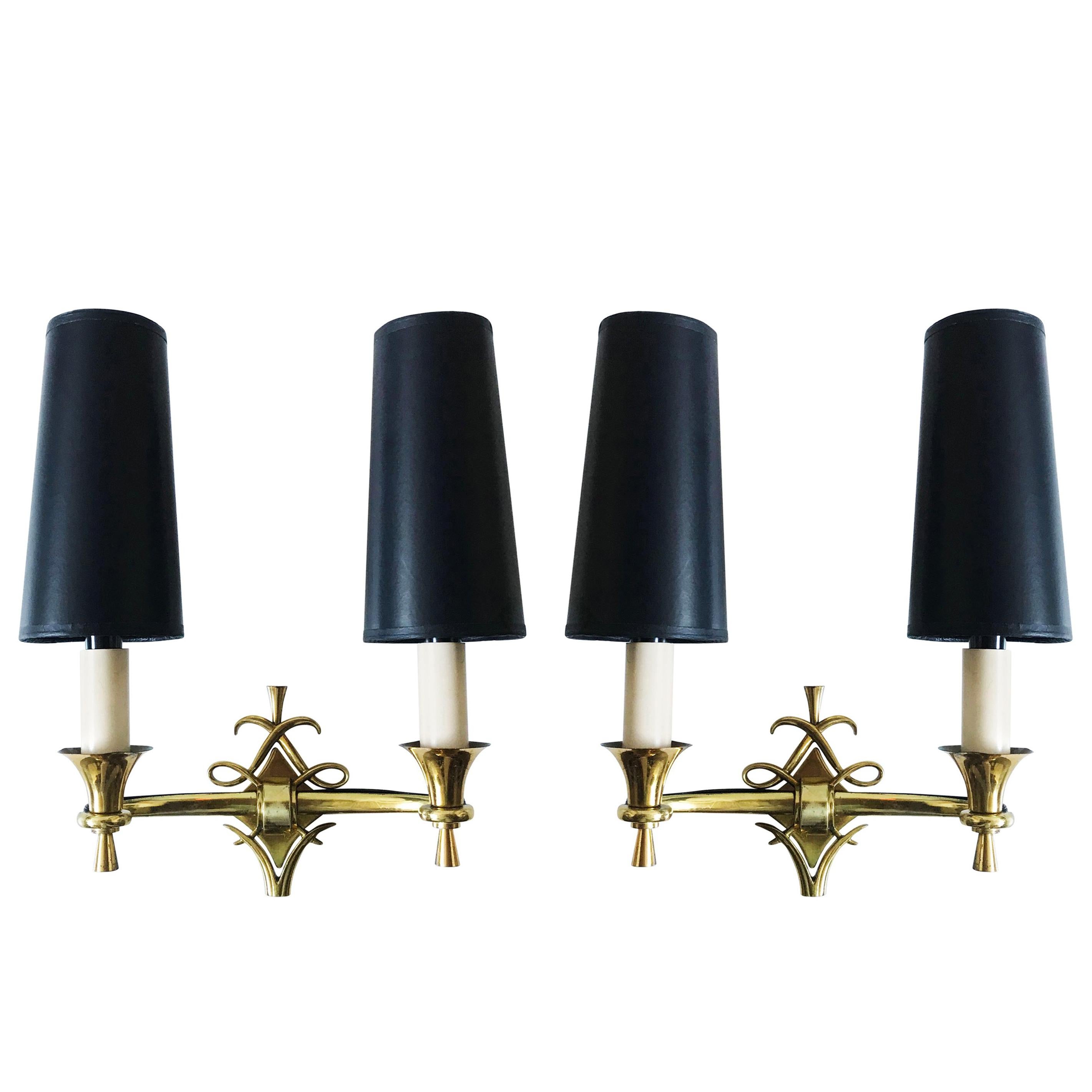 1940s Bronze French Sconces in the Style of Jules Leleu For Sale