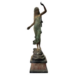 1940s Bronze Lady Statue With Marble Stand