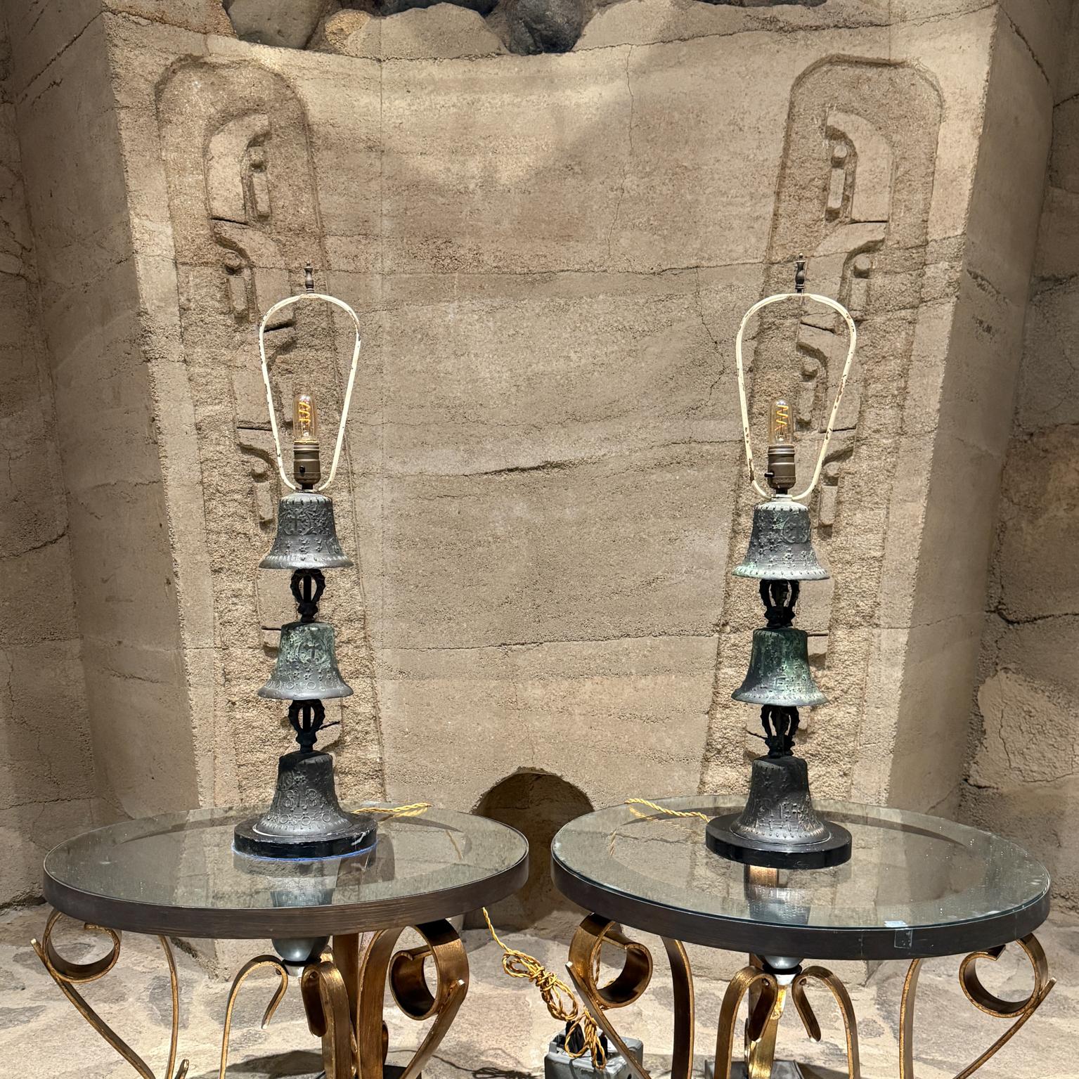 1818 Patinated Bronze Mission Bell Lamps Mexico 5