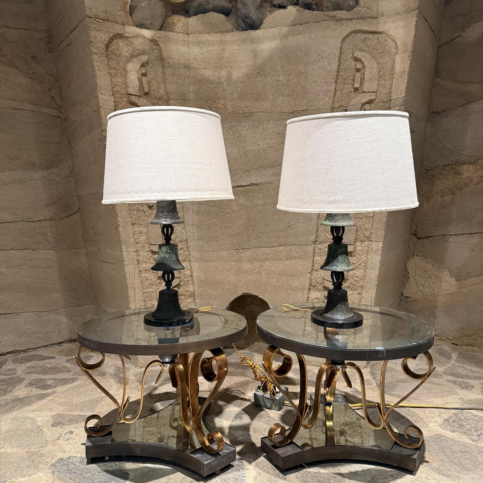 Mid-Century Modern 1818 Patinated Bronze Mission Bell Lamps Mexico