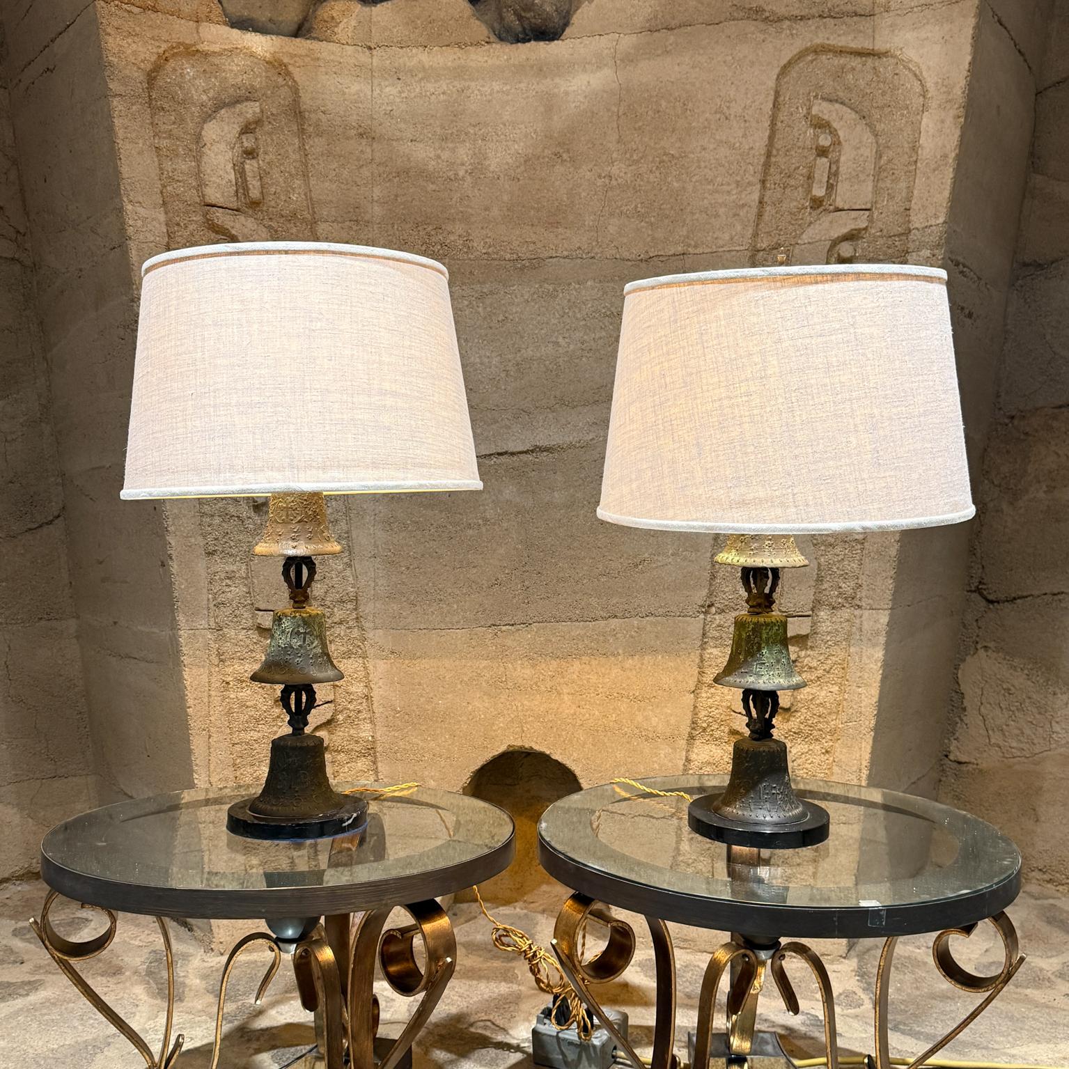 Mid-20th Century 1818 Patinated Bronze Mission Bell Lamps Mexico