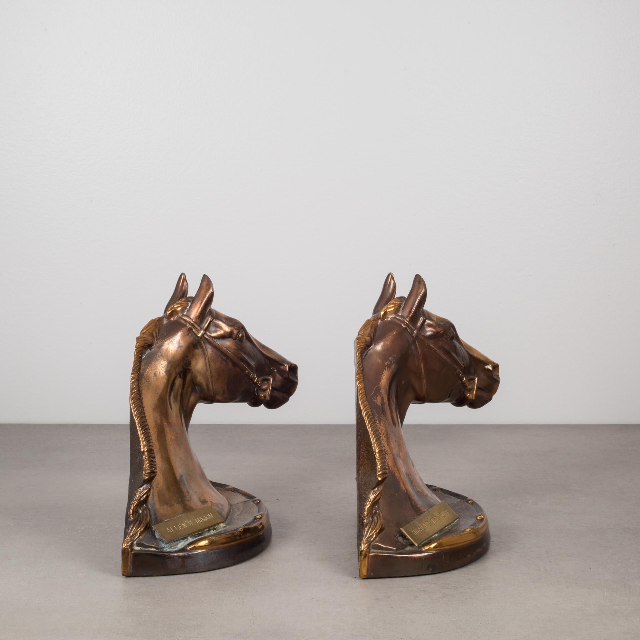 American 1940s Bronze-Plated Horse Bookends Signed by Gladys Brown
