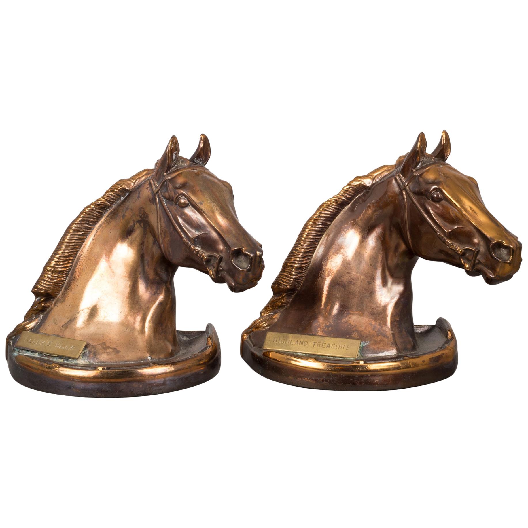 1940s Bronze-Plated Horse Bookends Signed by Gladys Brown