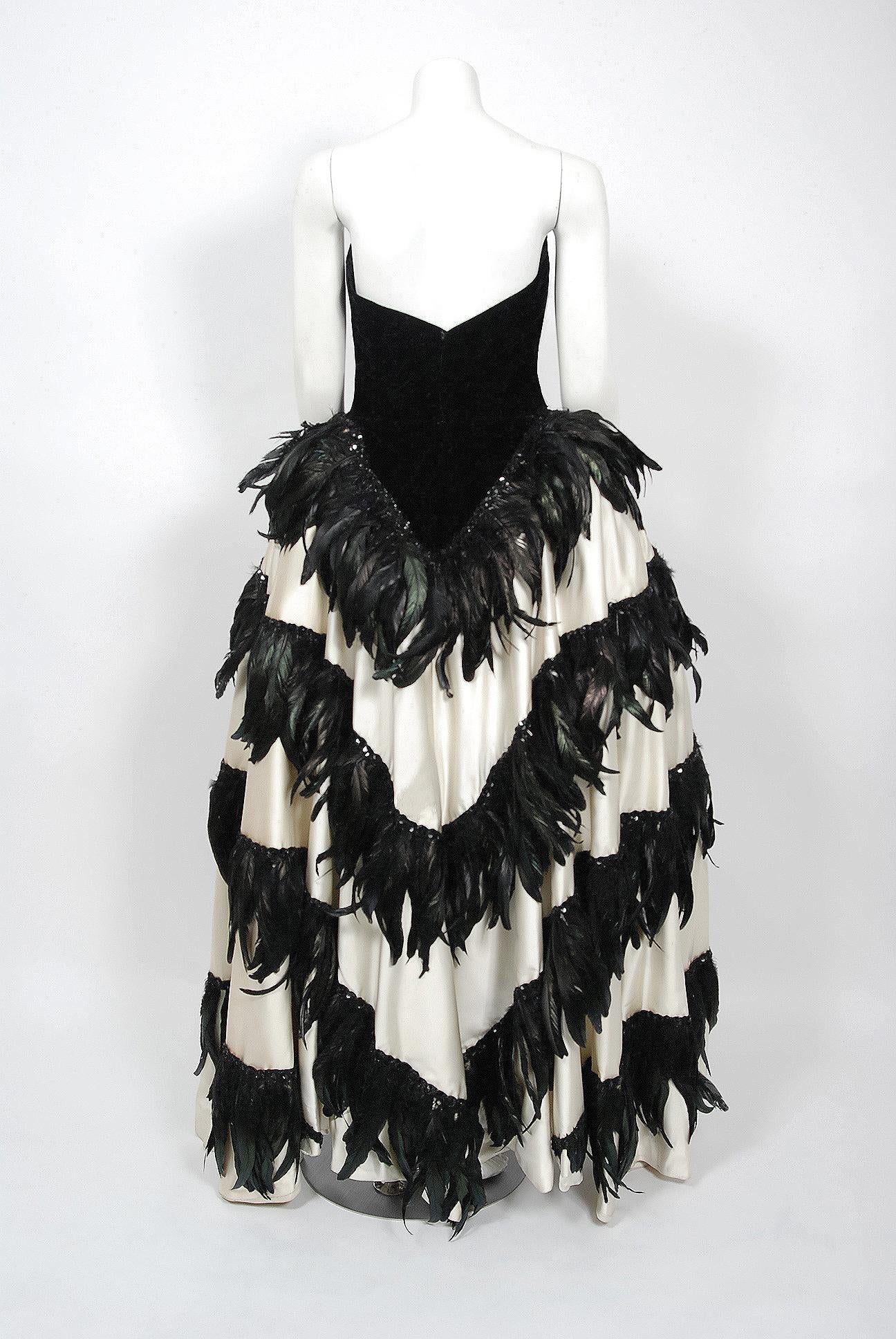 Women's Vintage 1940's Brooks Costume Couture Beaded Velvet Strapless Corset Bustle Gown
