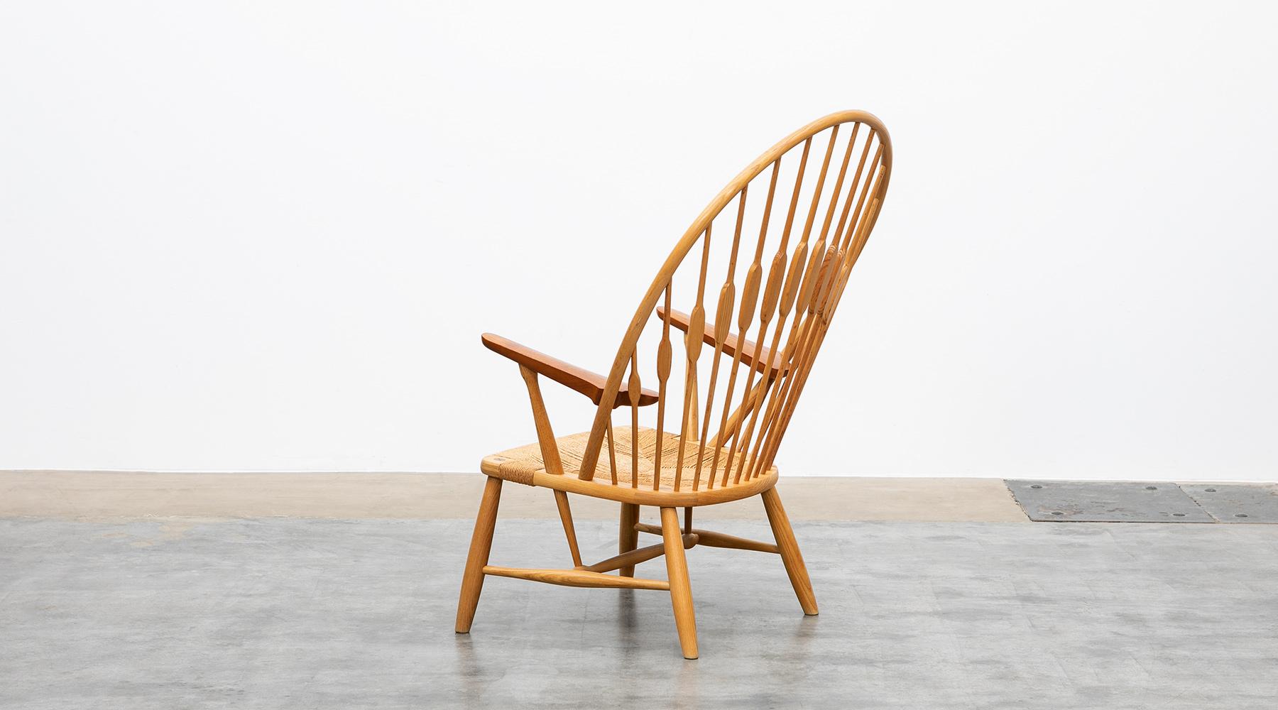 Danish 1940s Brown Ash and Papercord Peacock Chair by Hans Wegner 'd'