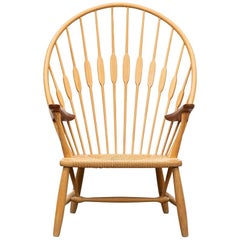 1940s Brown Ash and Papercord Peacock Chair by Hans Wegner 'd'