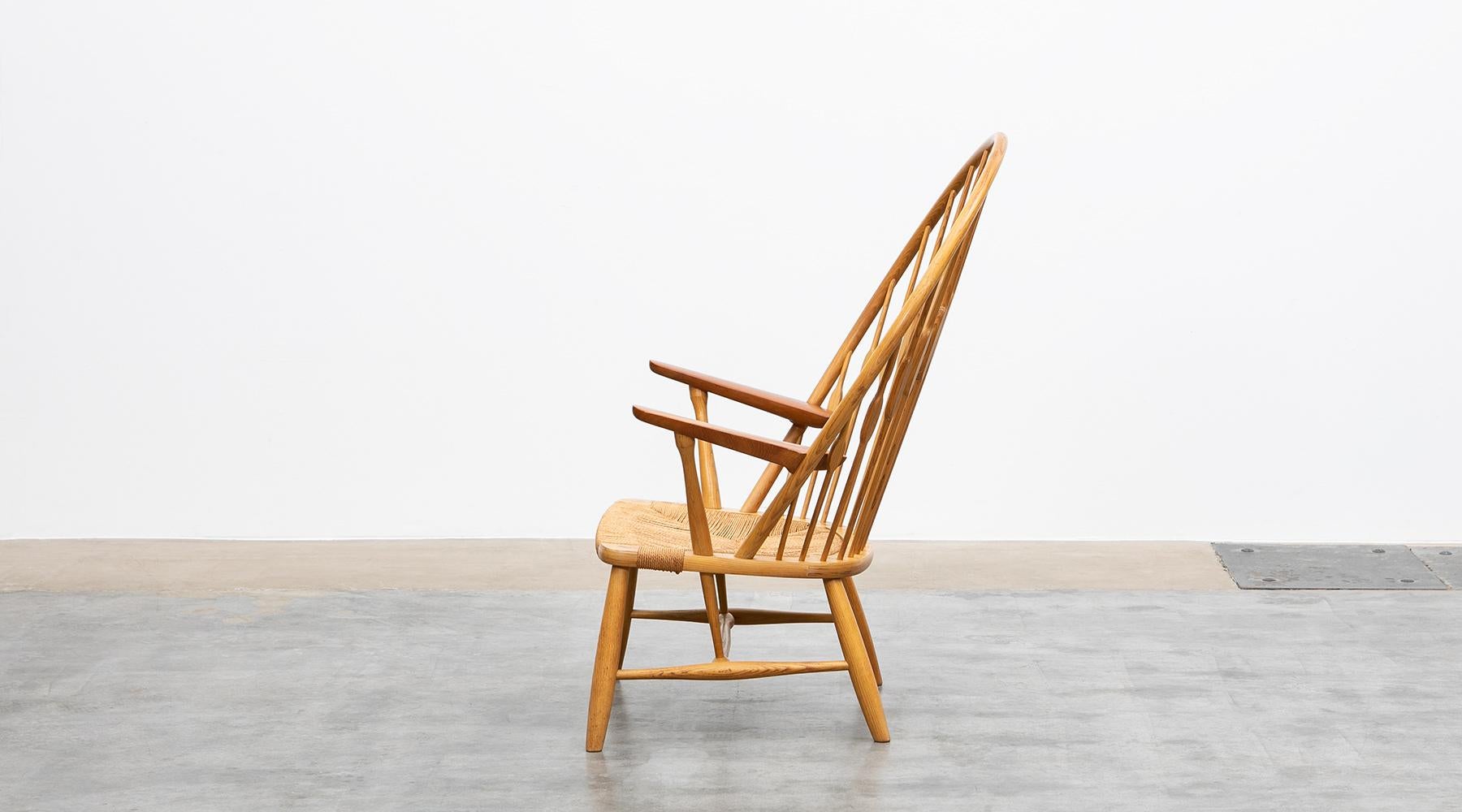 Mid-Century Modern 1940s Brown Ash and Papercord Peacock Chair by Hans Wegner For Sale