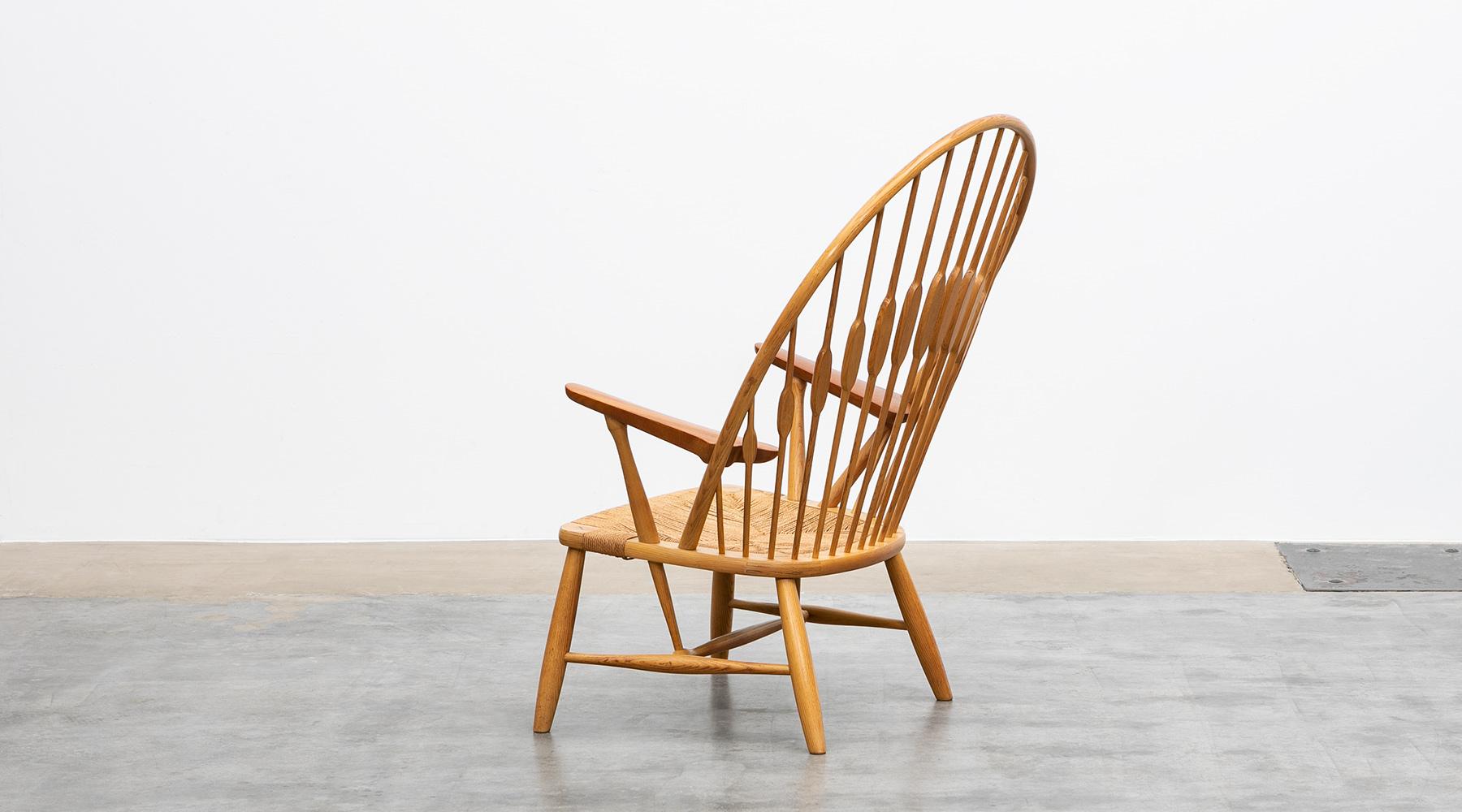 Danish 1940s Brown Ash and Papercord Peacock Chair by Hans Wegner For Sale