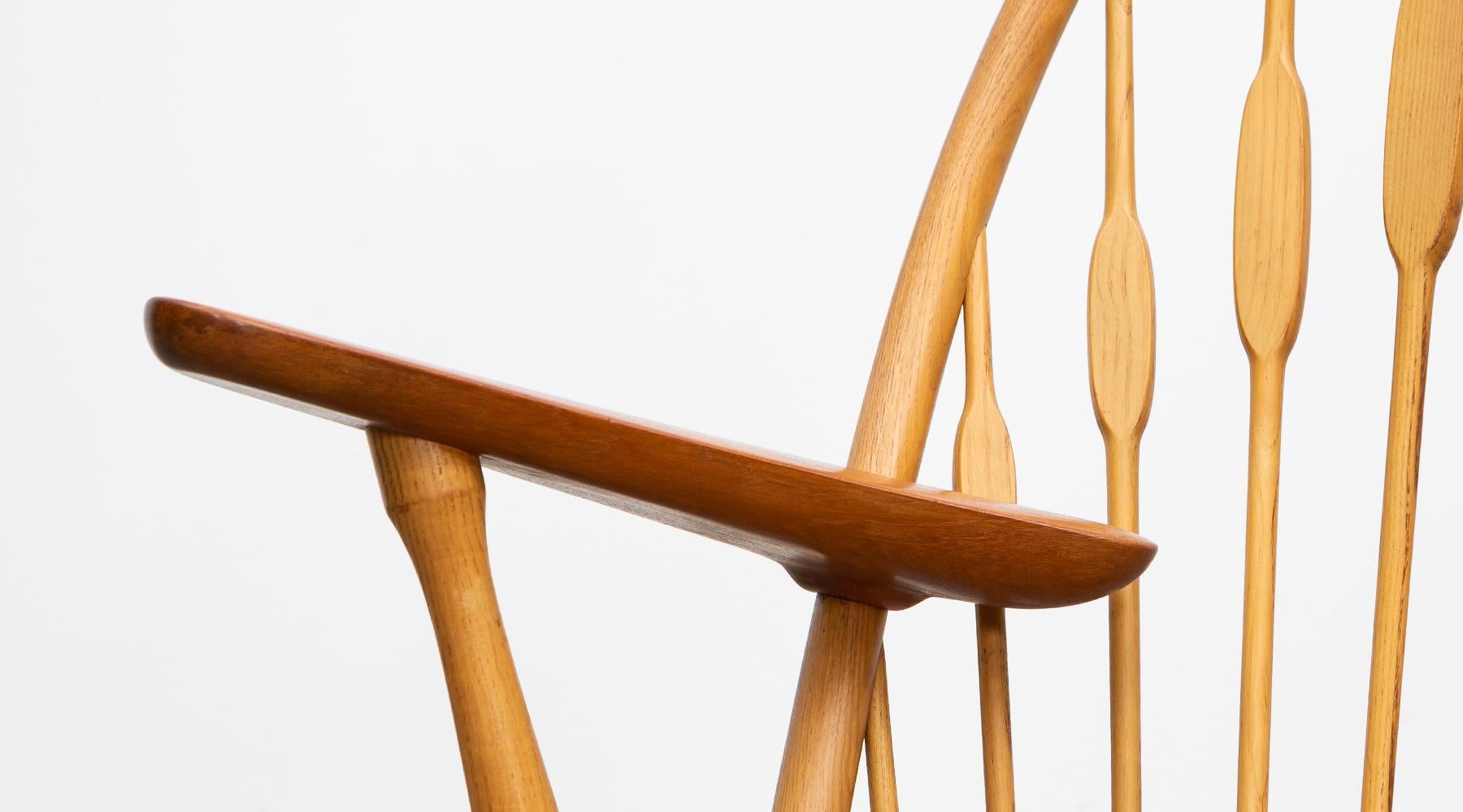 Teak 1940s Brown Ash and Papercord Peacock Chair by Hans Wegner For Sale