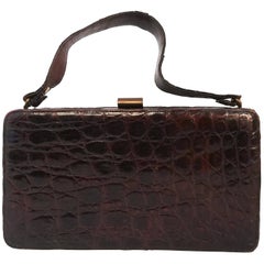 1940s Brown Boxy Alligator Purse