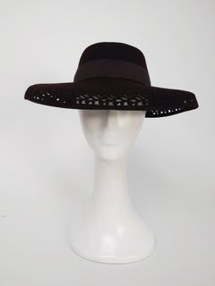 1940s Brown Felt Wide Brimmed Hat w/ Cutouts