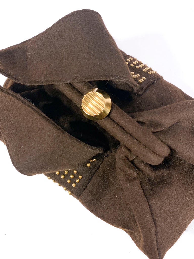 1940s Brown Fur Felt Handbag With Brass Stud Decoration For Sale at ...