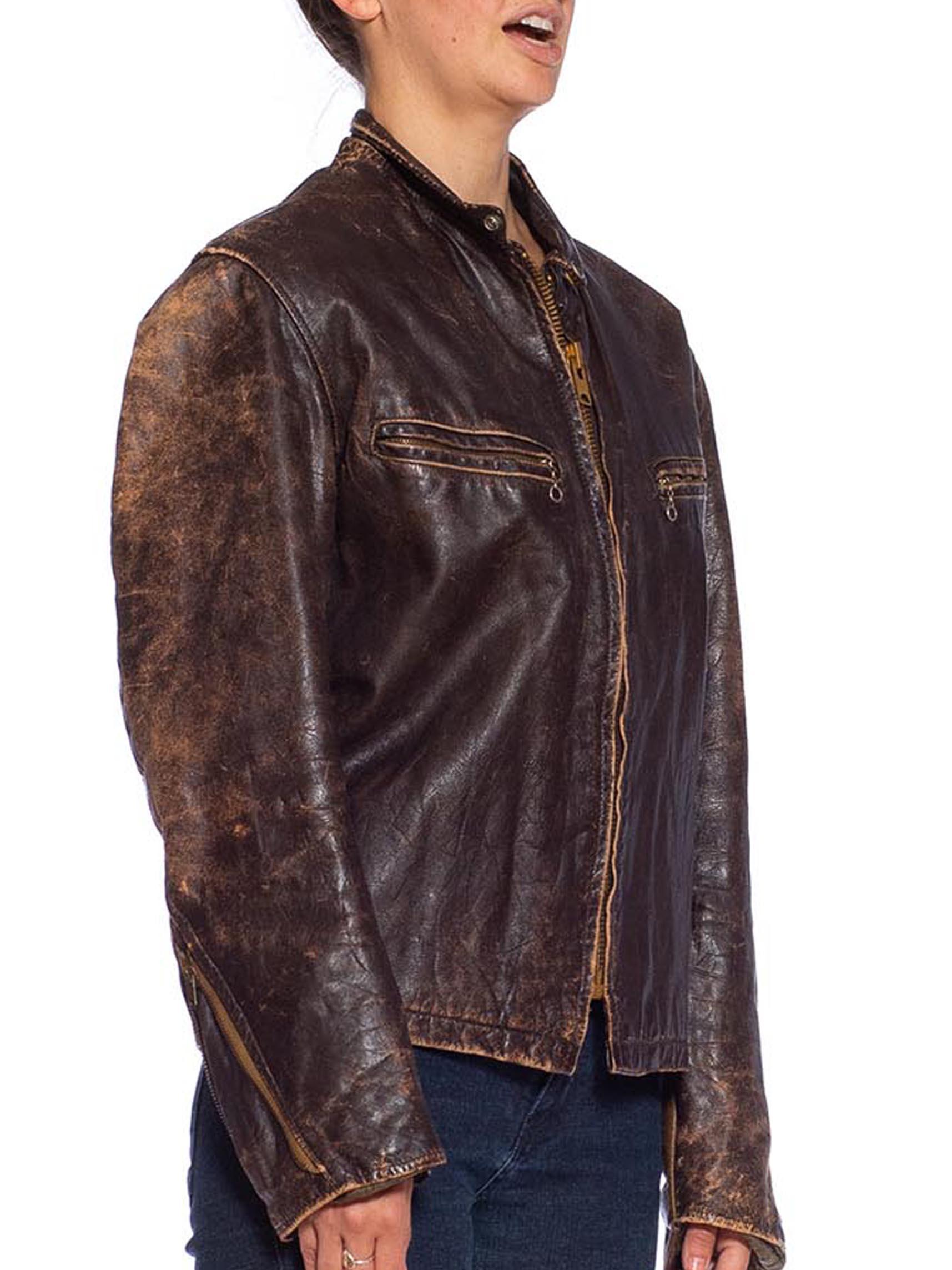 1940S Brown Leather Horsehide Jacket For Sale 2