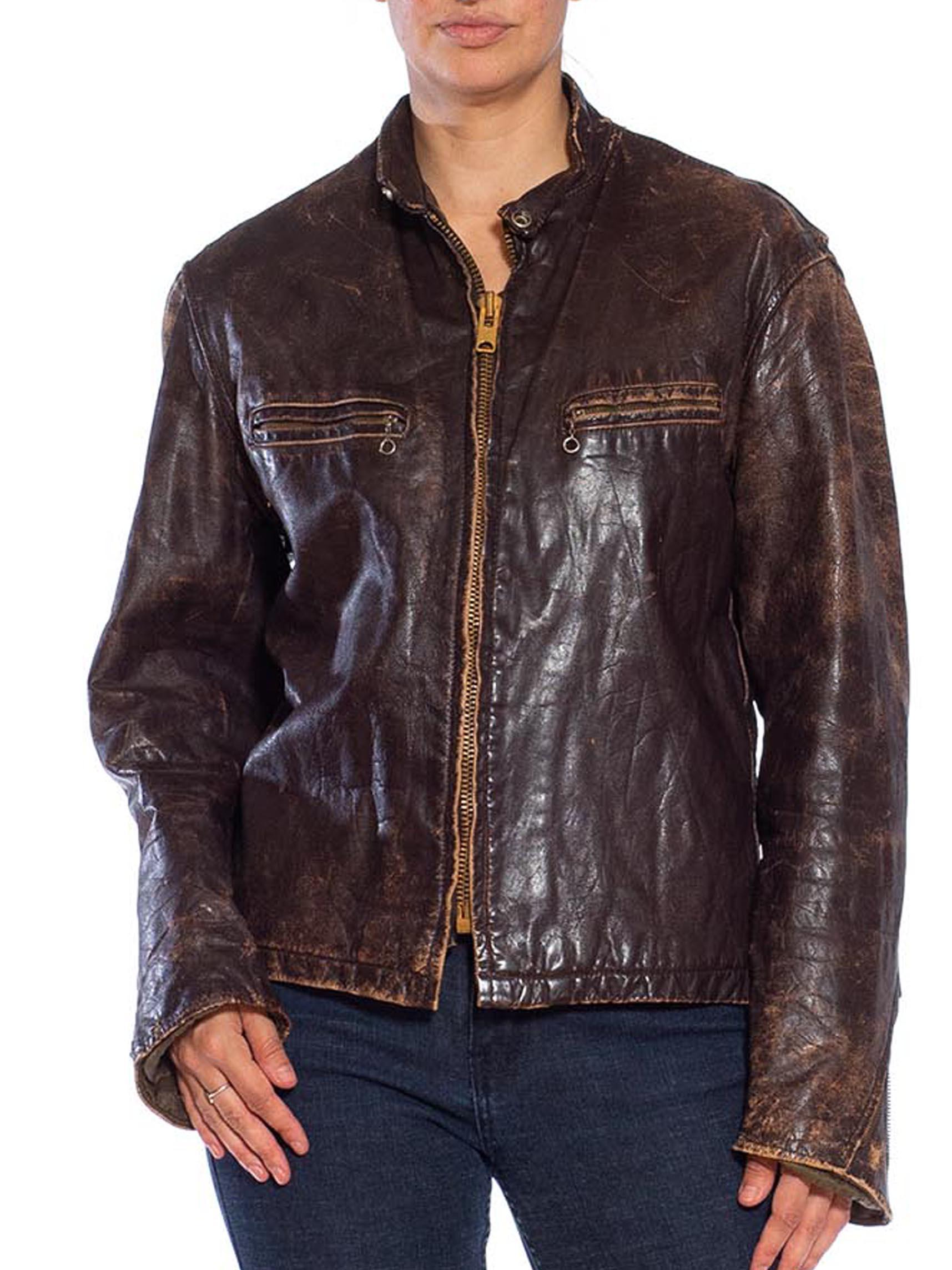 1940S Brown Leather Horsehide Jacket For Sale 1