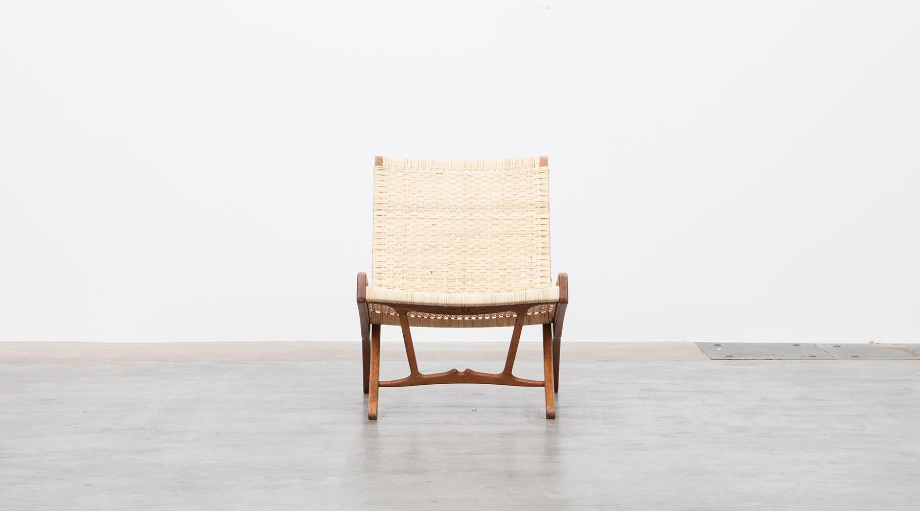 1940s Brown Oak and White Cane Folding Chair by Hans Wegner For Sale 5