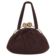 Vintage 1940s Brown Suede Barrel Clasp Bag