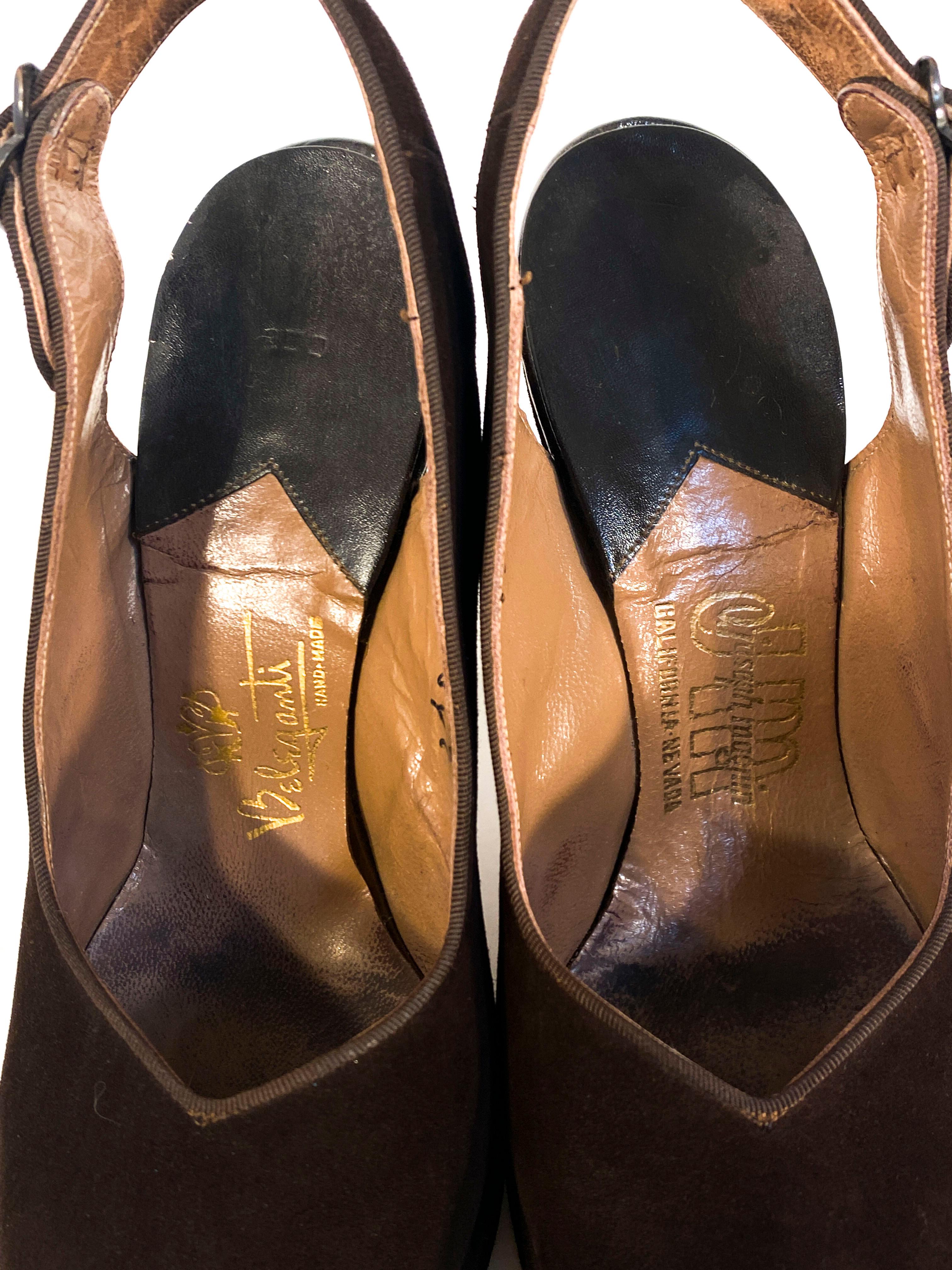 Chaussures à talons compensés en daim marron des années 1940 Unisexe en vente
