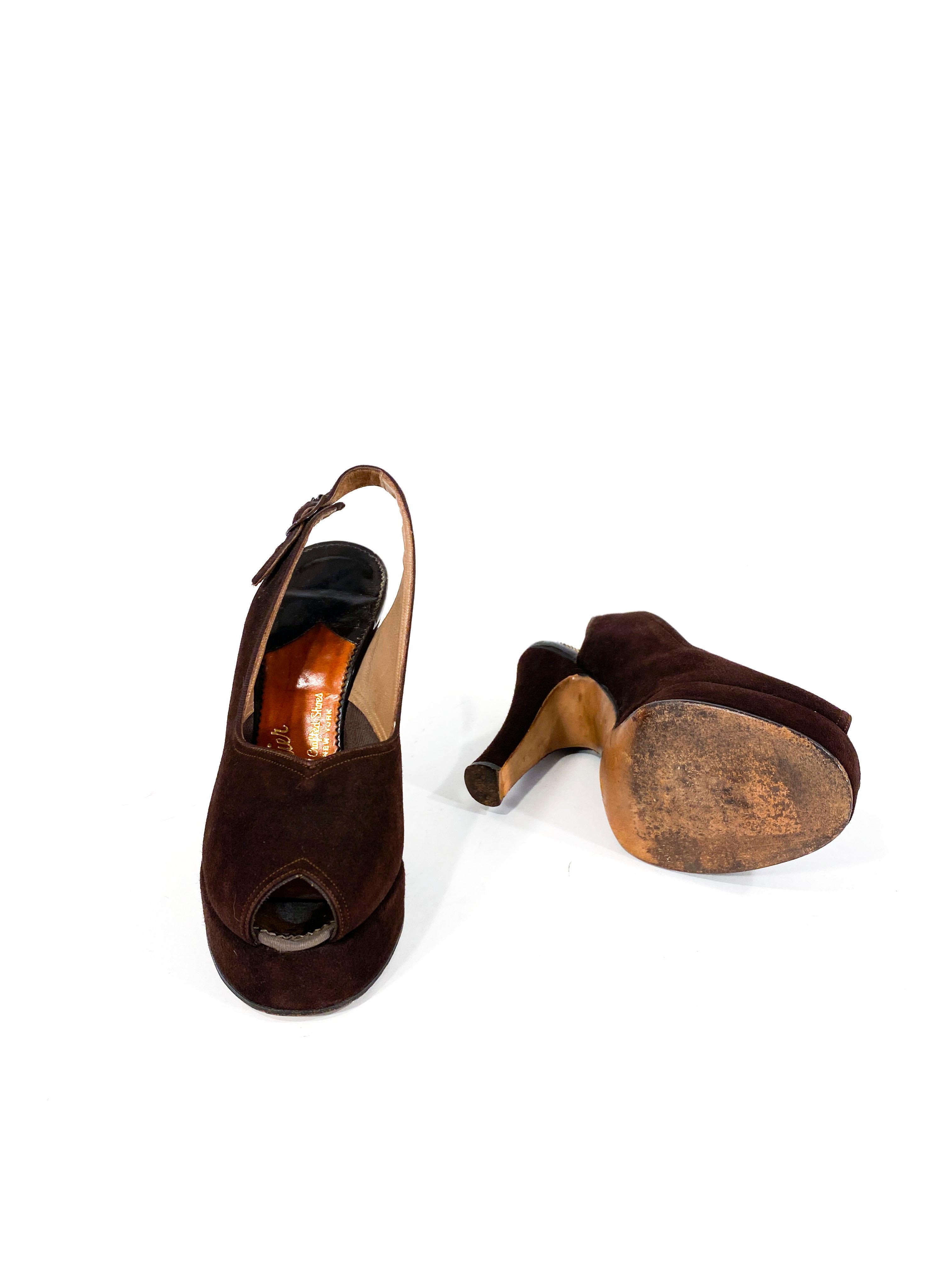Black 1940s Brown Suede Platform Heels For Sale