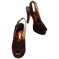 Used 1940s Brown Suede Platform Heels