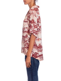 1940S Brown & White Rayon Mens Florida Tropical Photo Print Tourist Shirt