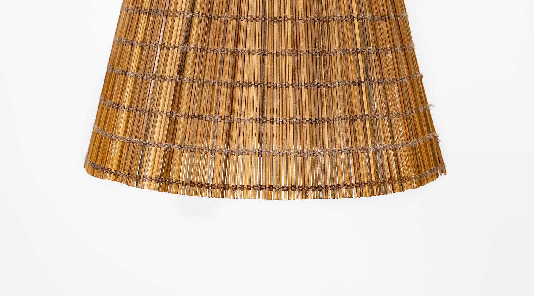 1940s Brown Wicker and Brass Stem Floor Lamp by Paavo Tynell 4