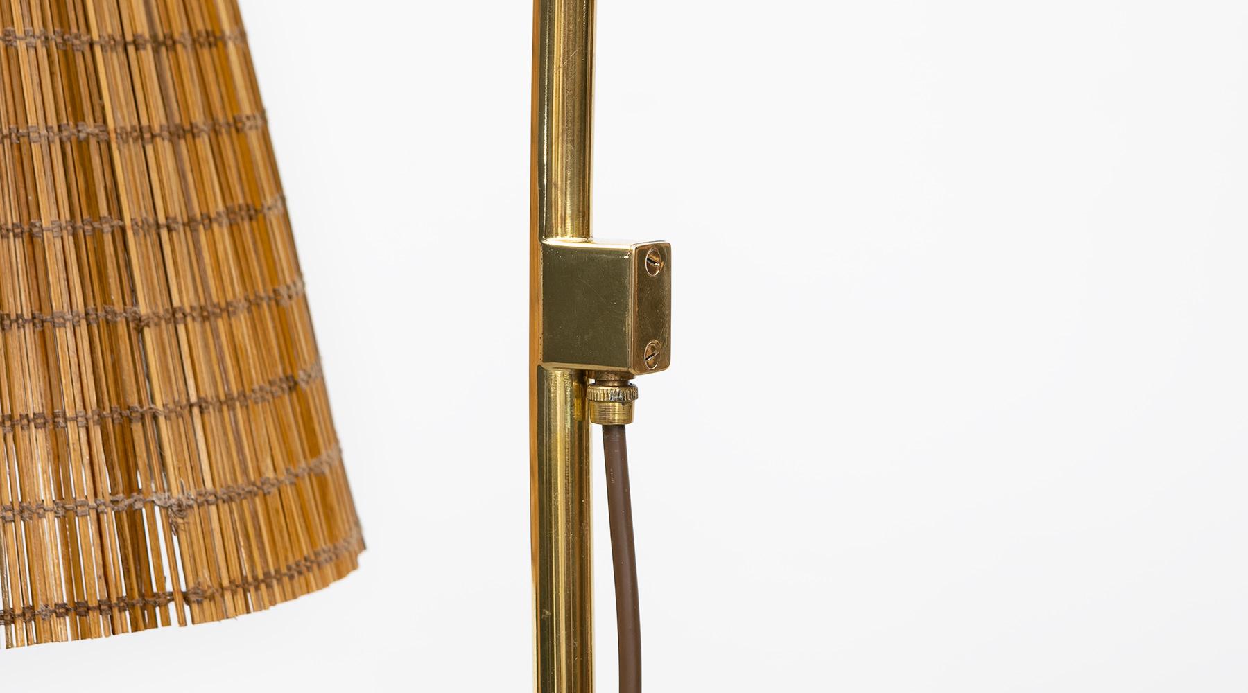 1940s Brown Wicker and Brass Stem Floor Lamp by Paavo Tynell 7