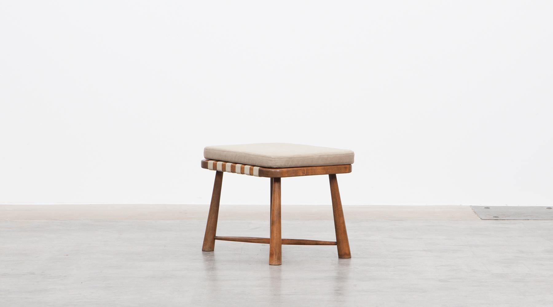 Mid-Century Modern 1940s Brown Wooden Stool in the Style of Philip Arctander