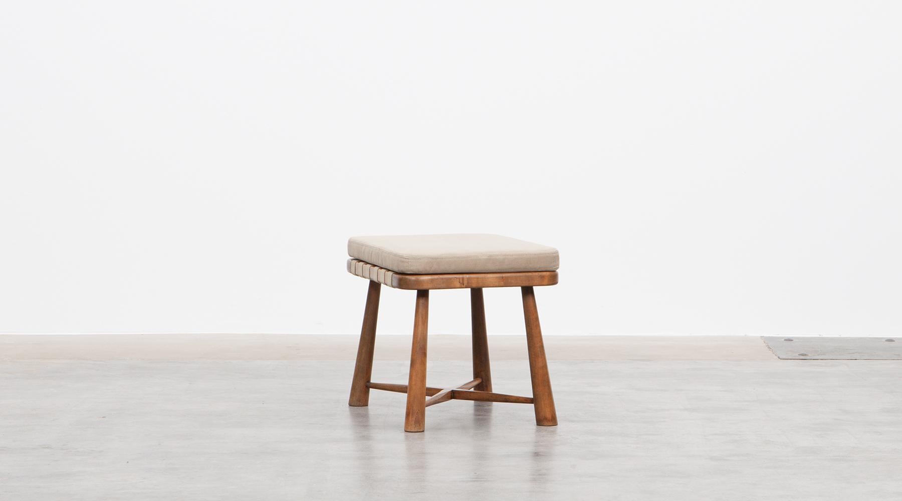 Swedish 1940s Brown Wooden Stool in the Style of Philip Arctander