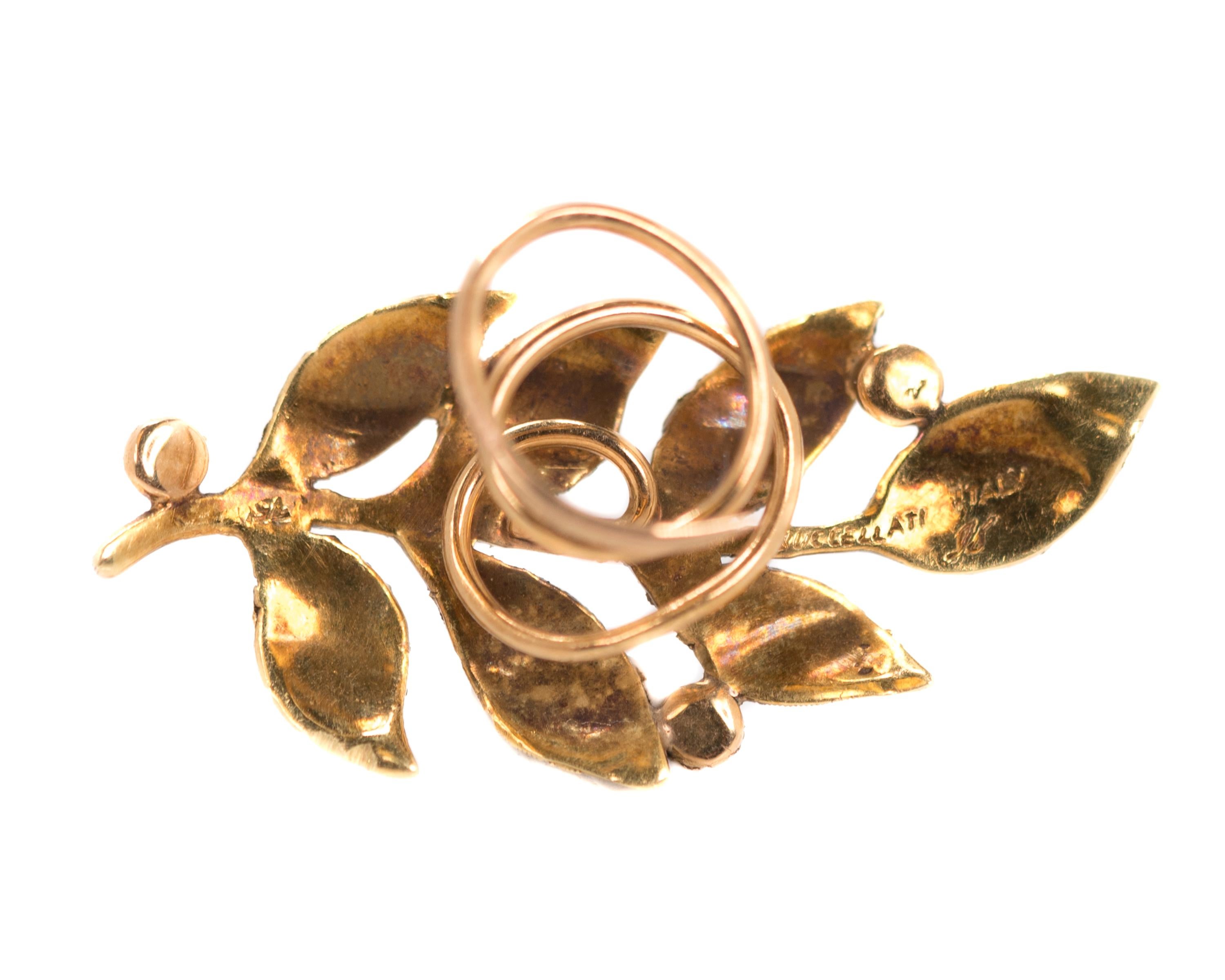 Retro 1940s Buccellati Leaf Lapel Pin Brooch, 18 Karat Yellow Gold