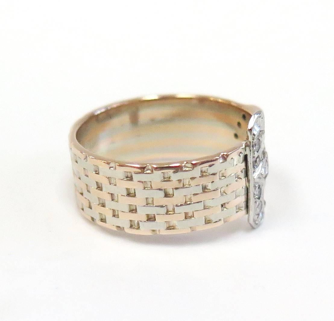 Retro 1940s Buckle Ring with Diamonds and Rubies  For Sale
