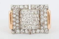 1940s Buckle Shaped Ring Set with Diamonds