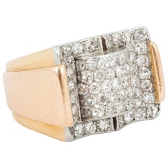 1940s Buckle Shaped Ring Set with Diamonds