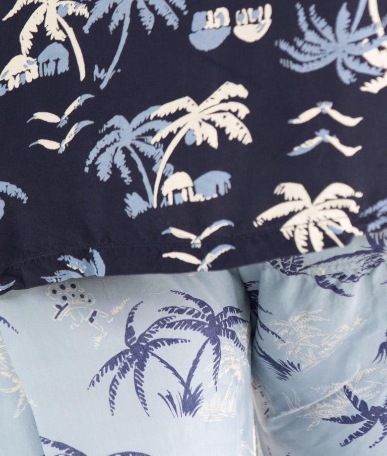 1940S BULLOCKS Navy Blue Rayon White Palm Tree Top & Pant Set For Sale 7