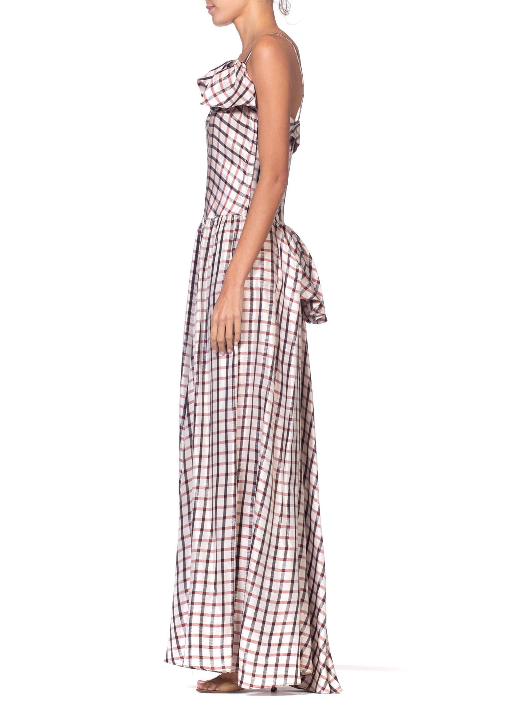 Women's 1940'S Burgundy & Black Acetate Plaid Full Ballroom Skirt Gown With Victorian R For Sale