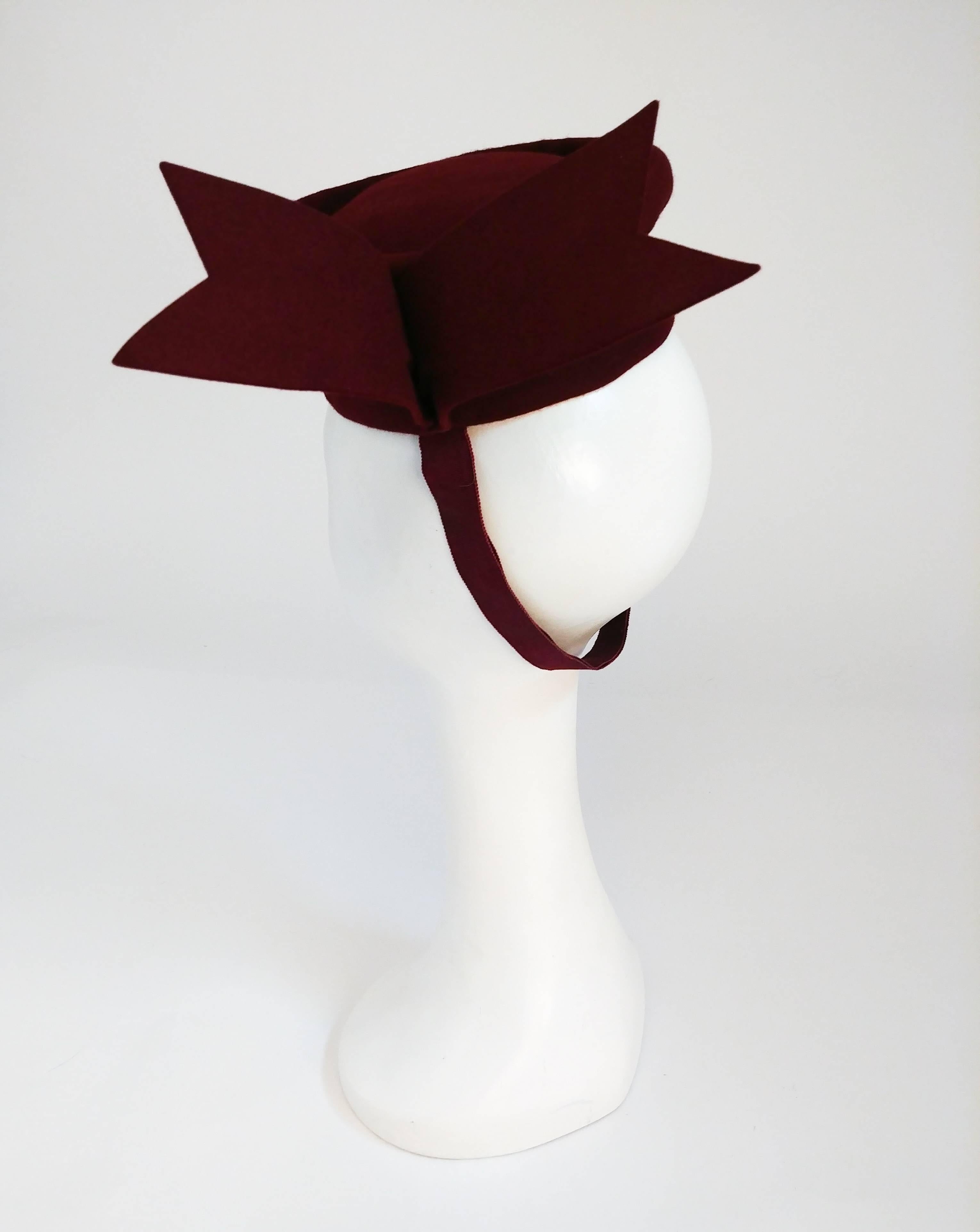 Gray 1940s Burgundy Felt Toy Hat