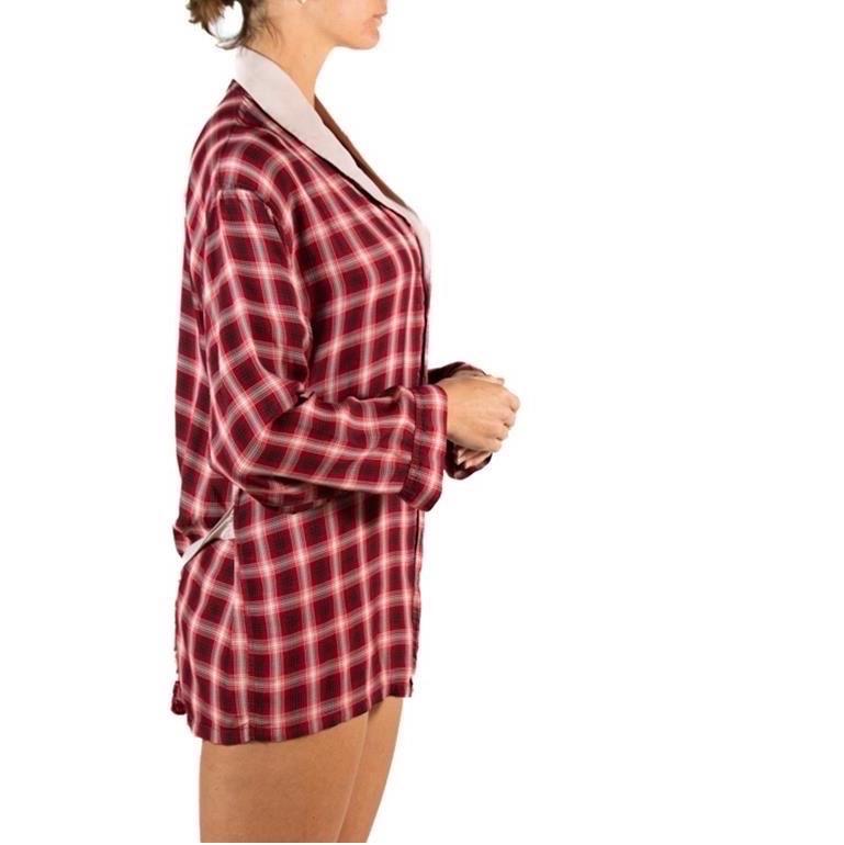 1940S Burgundy Light Weight Rayon Plaid Men's Shirt For Sale 1