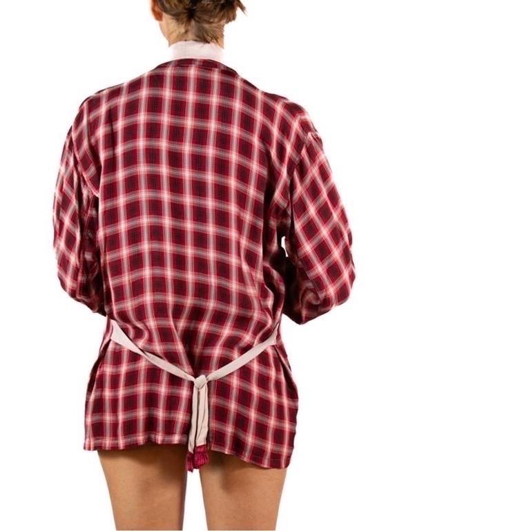 1940S Burgundy Light Weight Rayon Plaid Men's Shirt For Sale 3