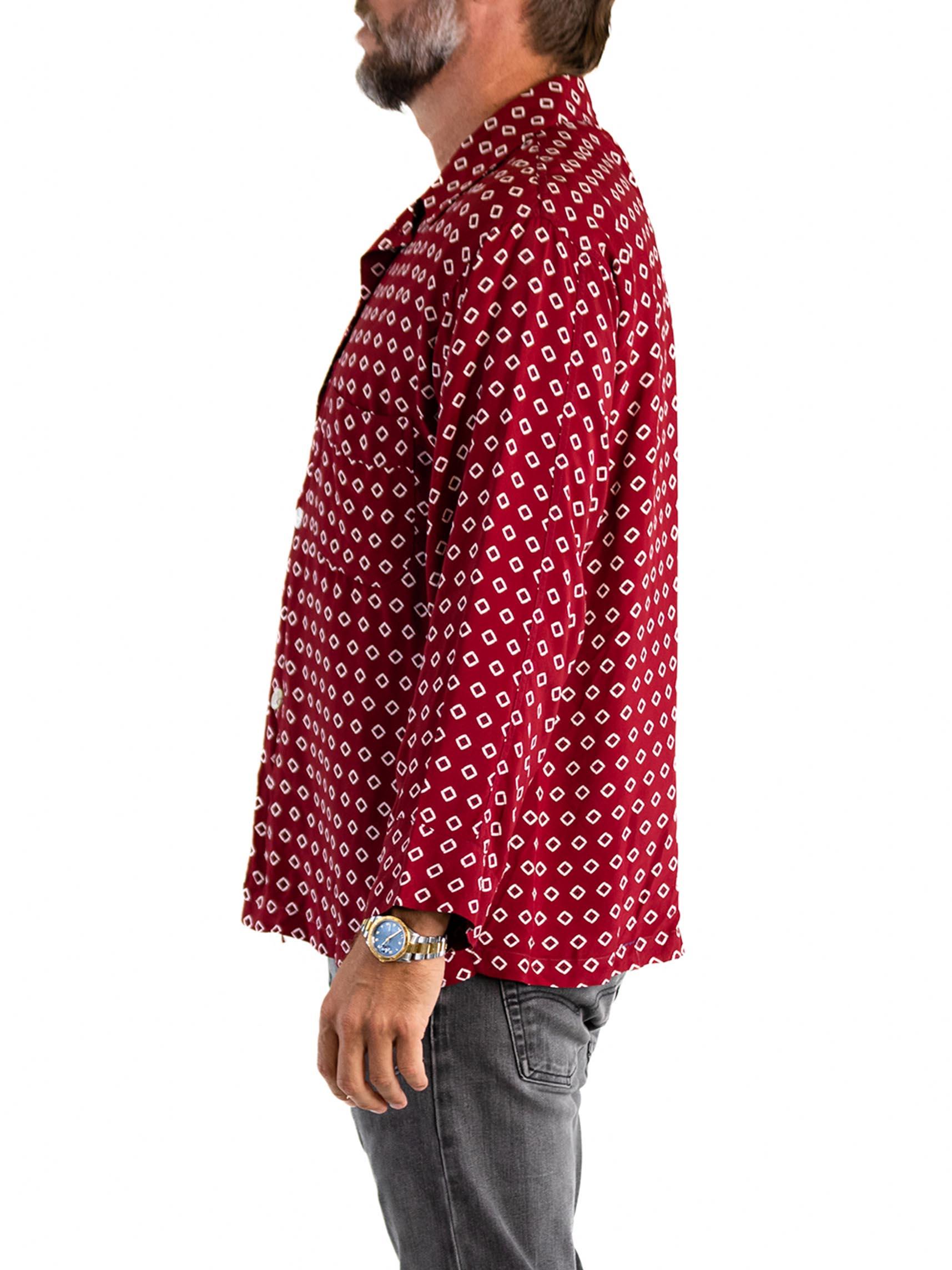 Rosso Top a quadri anni '40 in rayon bordeaux e bianco con tasca in vendita
